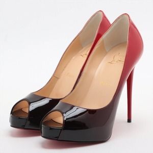 Christian Louboutin Patent Leather Open Toe Pumps 37 1/2 Women's Red x Black Box